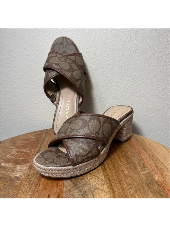 Coach Shoes - Women's Coach Brown Monogram Espadrille Wedge Sandals 6.5